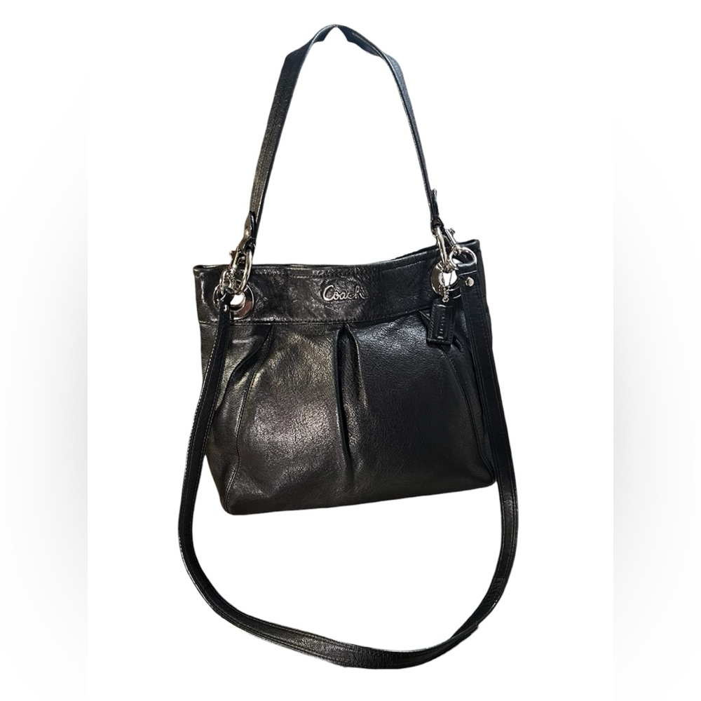 Coach Ashley Black Leather Shoulder Bag Silver Hardware Satchel